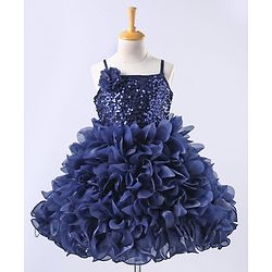 Babyhug Sleeveless Sequin Detailing Frock - Navy Blue
