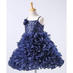 Babyhug Sleeveless Sequin Detailing Frock - Navy Blue