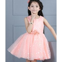 Babyhug Sleeveless Frock Star Embellishment - Peach