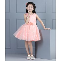 Babyhug Sleeveless Frock Star Embellishment - Peach