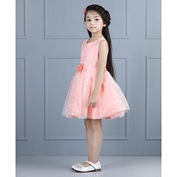 Babyhug Sleeveless Frock Star Embellishment - Peach
