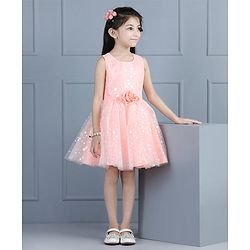 Babyhug Sleeveless Frock Star Embellishment - Peach