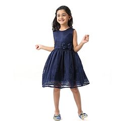 Babyhug Sleeveless Party Wear Frock With Bow - Blue