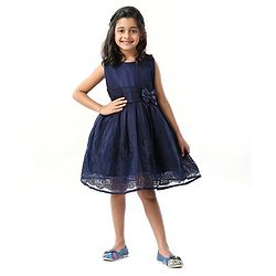 Babyhug Sleeveless Party Wear Frock With Bow - Blue