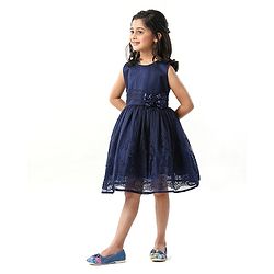 Babyhug Sleeveless Party Wear Frock With Bow - Blue