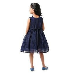 Babyhug Sleeveless Party Wear Frock With Bow - Blue