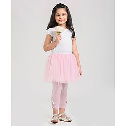 Babyhug Party Wear Full Length Skeggings Bow Applique - Pink