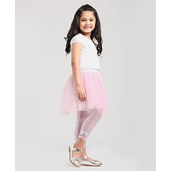 Babyhug Party Wear Full Length Skeggings Bow Applique - Pink