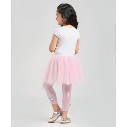 Babyhug Party Wear Full Length Skeggings Bow Applique - Pink