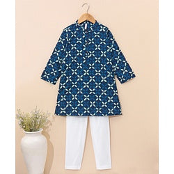 Babyhug Full Sleeves Ethnic Kurta Pajama - Blue (Print on Neck May Vary)