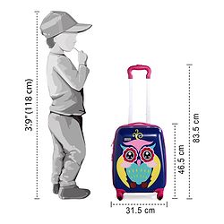 Babyhug Kid's Expandable Trolley Bag Owl Print Blue - 18 Inches| Shock Resistant| Telescopic Handle| Water Resistant| Easy Zipper Closure| Durable Wheels