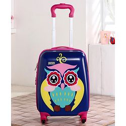Babyhug Kid's Expandable Trolley Bag Owl Print Blue - 18 Inches| Shock Resistant| Telescopic Handle| Water Resistant| Easy Zipper Closure| Durable Wheels
