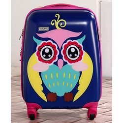 Babyhug Kid's Expandable Trolley Bag Owl Print Blue - 18 Inches| Shock Resistant| Telescopic Handle| Water Resistant| Easy Zipper Closure| Durable Wheels