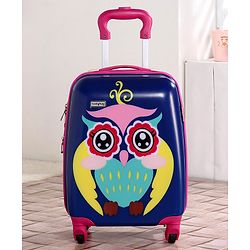 Babyhug Kid's Expandable Trolley Bag Owl Print Blue - 18 Inches| Shock Resistant| Telescopic Handle| Water Resistant| Easy Zipper Closure| Durable Wheels