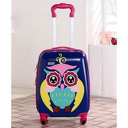 Babyhug Kid's Expandable Trolley Bag Owl Print Blue - 18 Inches| Shock Resistant| Telescopic Handle| Water Resistant| Easy Zipper Closure| Durable Wheels