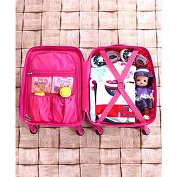 Babyhug Kid's Expandable Trolley Bag Owl Print Blue - 18 Inches| Shock Resistant| Telescopic Handle| Water Resistant| Easy Zipper Closure| Durable Wheels