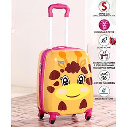 Babyhug Kid's Expandable Trolley Bag Giraffe Print Yellow - 18 Inches| Shock Resistant| Telescopic Handle| Water Resistant| Easy Zipper Closure| Durable Wheels