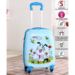 Babyhug Kid's Expandable Trolley Bag Cartoon Print Blue - 18 Inches| Shock Resistant| Telescopic Handle| Water Resistant| Easy Zipper Closure| Durable Wheels