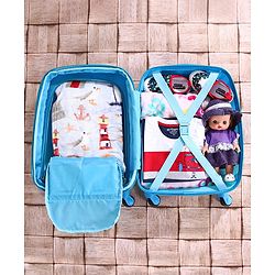 Babyhug Kid's Expandable Trolley Bag Cartoon Print Blue - 18 Inches| Shock Resistant| Telescopic Handle| Water Resistant| Easy Zipper Closure| Durable Wheels