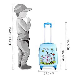 Babyhug Kid's Expandable Trolley Bag Cartoon Print Blue - 18 Inches| Shock Resistant| Telescopic Handle| Water Resistant| Easy Zipper Closure| Durable Wheels