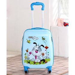 Babyhug Kid's Expandable Trolley Bag Cartoon Print Blue - 18 Inches| Shock Resistant| Telescopic Handle| Water Resistant| Easy Zipper Closure| Durable Wheels