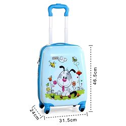 Babyhug Kid's Expandable Trolley Bag Cartoon Print Blue - 18 Inches| Shock Resistant| Telescopic Handle| Water Resistant| Easy Zipper Closure| Durable Wheels