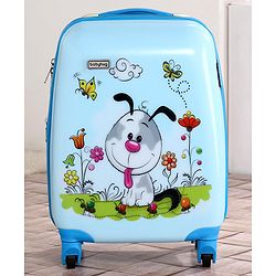 Babyhug Kid's Expandable Trolley Bag Cartoon Print Blue - 18 Inches| Shock Resistant| Telescopic Handle| Water Resistant| Easy Zipper Closure| Durable Wheels