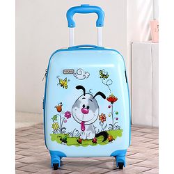 Babyhug Kid's Expandable Trolley Bag Cartoon Print Blue - 18 Inches| Shock Resistant| Telescopic Handle| Water Resistant| Easy Zipper Closure| Durable Wheels