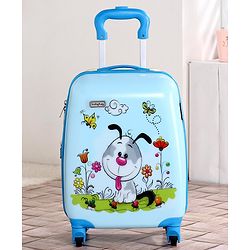 Babyhug Kid's Expandable Trolley Bag Cartoon Print Blue - 18 Inches| Shock Resistant| Telescopic Handle| Water Resistant| Easy Zipper Closure| Durable Wheels