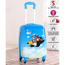 Babyhug Kid's Expandable Trolley Bag Aeroplane Print Blue - 18 Inches| Shock Resistant| Telescopic Handle| Water Resistant| Easy Zipper Closure| Durable Wheels