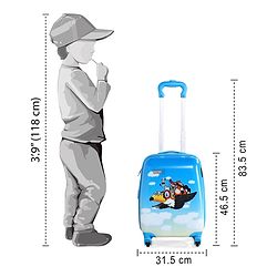 Babyhug Kid's Expandable Trolley Bag Aeroplane Print Blue - 18 Inches| Shock Resistant| Telescopic Handle| Water Resistant| Easy Zipper Closure| Durable Wheels