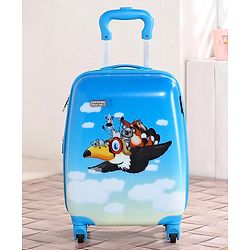 Babyhug Kid's Expandable Trolley Bag Aeroplane Print Blue - 18 Inches| Shock Resistant| Telescopic Handle| Water Resistant| Easy Zipper Closure| Durable Wheels