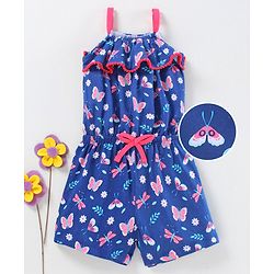 Babyhug Singlet Jumpsuit Leaf Print - Navy