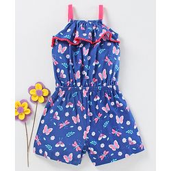 Babyhug Singlet Jumpsuit Leaf Print - Navy
