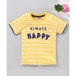 Babyhug Half Sleeves Striped Biowashed Tee Text Print - Yellow