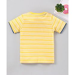 Babyhug Half Sleeves Striped Biowashed Tee Text Print - Yellow