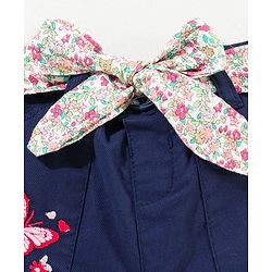 Babyhug Shorts With Fabric Belt Butterfly Embroidery - Navy Blue