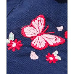 Babyhug Shorts With Fabric Belt Butterfly Embroidery - Navy Blue