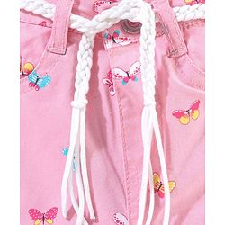 Babyhug Washed Cotton Twill Lycra Woven Shorts Butterfly Print - Candy Pink