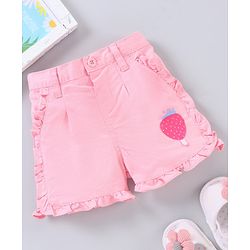 Babyhug Mid thigh Length Cotton Twill Lycra Woven Shorts Strawberry Patch - Pink