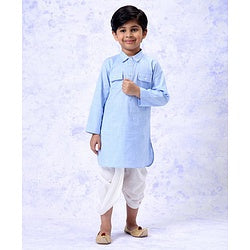 Babyhug Full Sleeves Dhoti Kurta Set Solid Color - White Blue