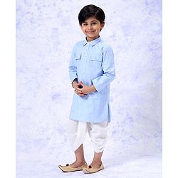 Babyhug Full Sleeves Dhoti Kurta Set Solid Color - White Blue