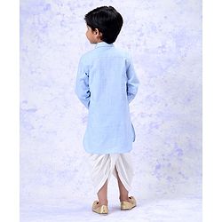 Babyhug Full Sleeves Dhoti Kurta Set Solid Color - White Blue