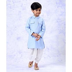 Babyhug Full Sleeves Dhoti Kurta Set Solid Color - White Blue
