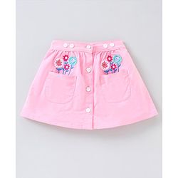 Babyhug Mid Thigh Length Skirt with Suspenders Floral Embroidery - Pink