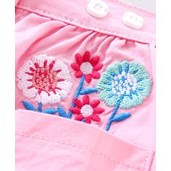 Babyhug Mid Thigh Length Skirt with Suspenders Floral Embroidery - Pink