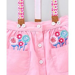 Babyhug Mid Thigh Length Skirt with Suspenders Floral Embroidery - Pink