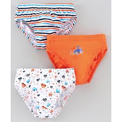 Babyhug 100% Cotton Brief Car Print Pack of 3 - Orange