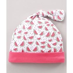 Babyhug Cap Mitten & Booties Watermelon Print - Cap Diameter 11 cm