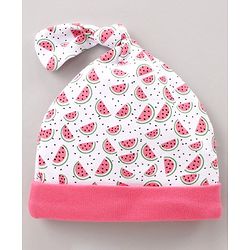 Babyhug Cap Mitten & Booties Watermelon Print - Cap Diameter 11 cm